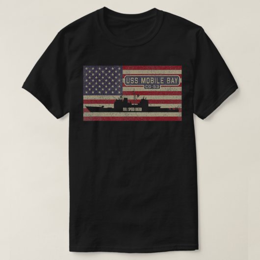 US Mobile Bay CG53 Cruiser Ship USA American Flag T-shirt (Design voorkant)