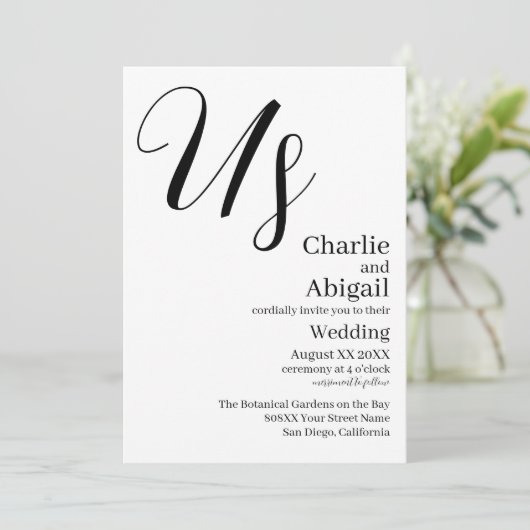 US Modern Elegant Wedding on White Kaart (Staand voorkant)