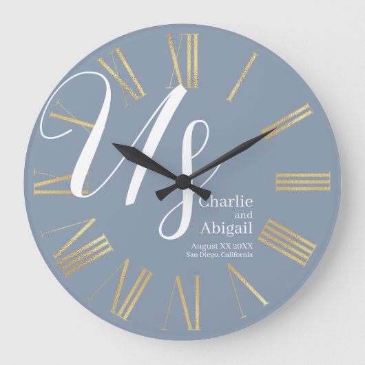 US Modern Romantisch Bruiloft op Dusty Blue Grote Klok (Voorkant)