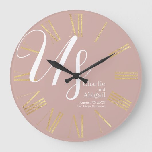 US Modern Romantisch Bruiloft op Dusty Pink Grote Klok (Voorkant)