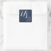 US Modern Romantisch Bruiloft op Navy Blue Vierkante Sticker (Tas)