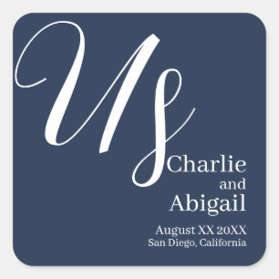 US Modern Romantisch Bruiloft op Navy Blue Vierkante Sticker