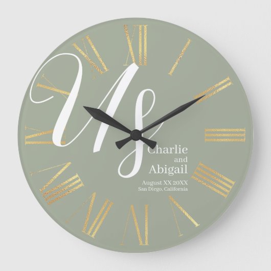 US Modern Romantisch Bruiloft op Sage Green Grote Klok (Voorkant)