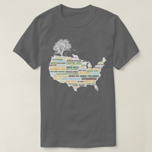 US National Parks Alle 59 parken T-shirt (Design voorkant)