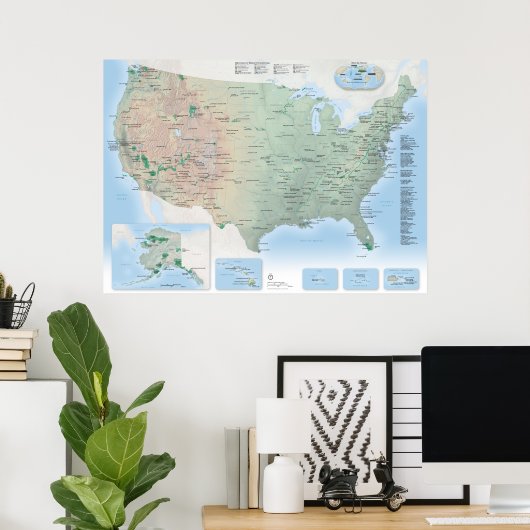 US National Parks map poster (Thuiskantoor)