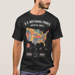 US National Parks Map Preserve bescherm wandelings T-shirt
