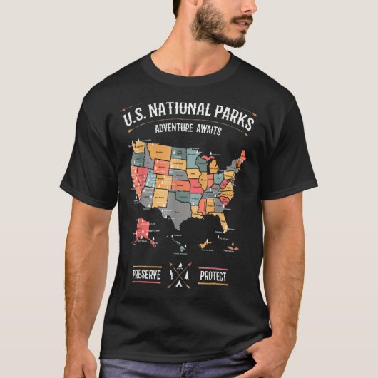 US National Parks Map Preserve bescherm wandelings T-shirt (Voorkant)