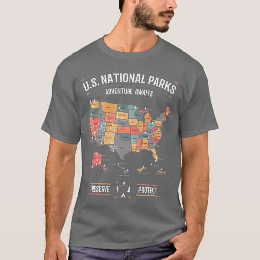 US National Parks Map Preserve bescherm wandelwand T-shirt (Voorkant)