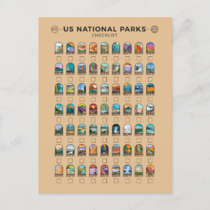 US National Parks of America Checklist  Briefkaart