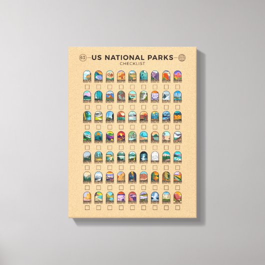 US National Parks of America Checklist  Canvas Afdruk (Voorkant)