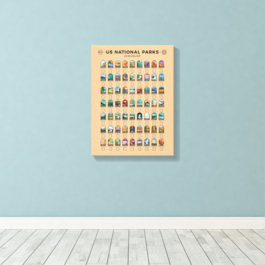 US National Parks of America Checklist  Canvas Afdruk (Insitu (Houten vloer))