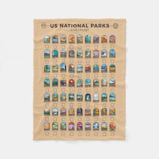 US National Parks of America Checklist Fleece Deken (Voorkant)
