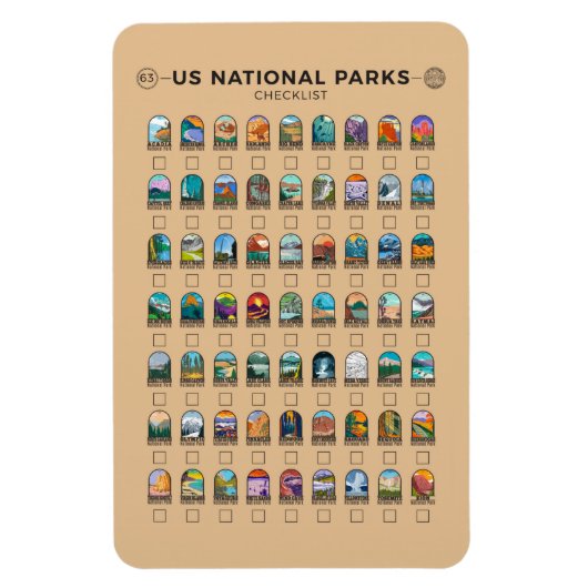 US National Parks of America Checklist  Magneet (Verticaal)