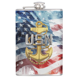 US Navy Chief Flask, E7 Pinning Gift Heupfles