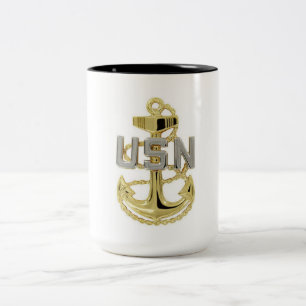 US Navy Hoofdonderofficier (CPO) Anker Koffie Tweekleurige Koffiemok