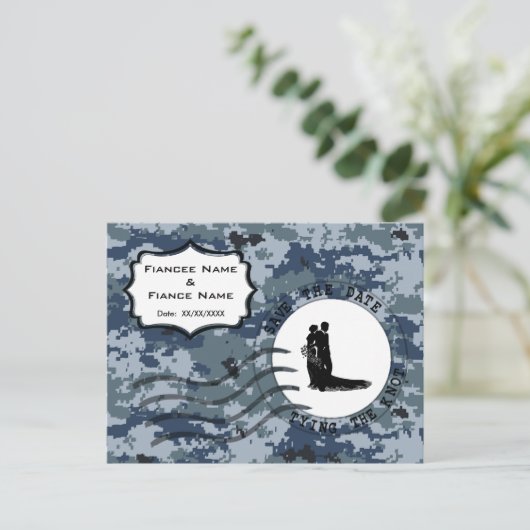 US Navy Save the Date & Bride and Groom Aankondigingskaart (Staand voorkant)