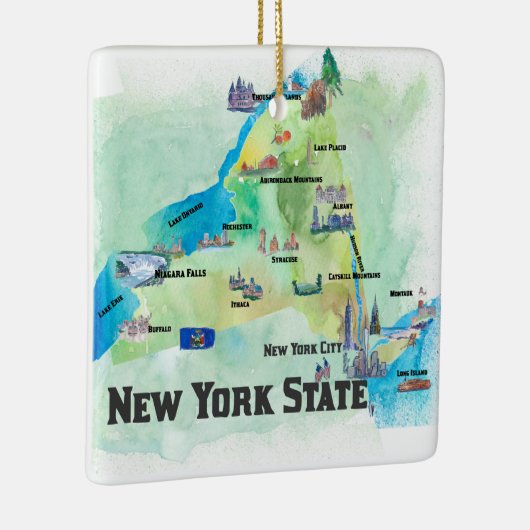 US New York State Travel Poster Map Keramisch Ornament (Rechts)
