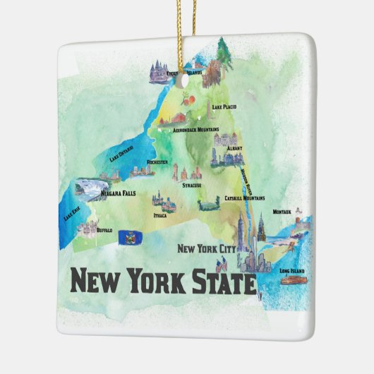 US New York State Travel Poster Map Keramisch Ornament (Links)