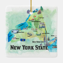 US New York State Travel Poster Map Keramisch Ornament