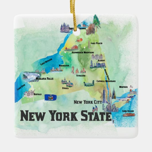 US New York State Travel Poster Map Keramisch Ornament (Voorkant)