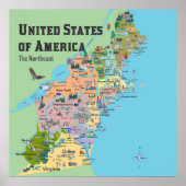 US Noordoost-Amerikaanse kaart Poster (Voorkant)