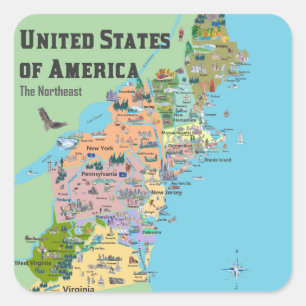 US Noordoost-Amerikaanse kaart Vierkante Sticker