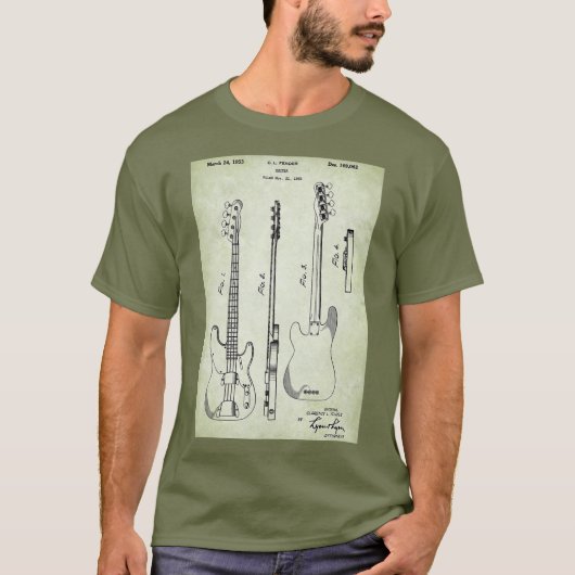 US octrooi - Basgitaar groen perkament T-shirt (Voorkant)