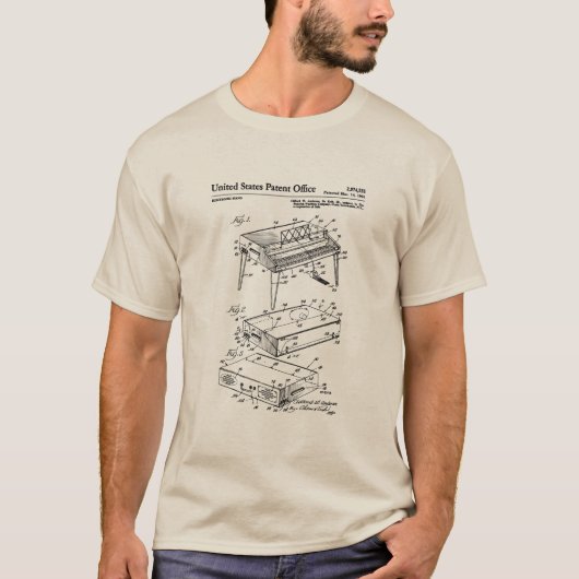 US octrooi - Elektrisch piano T-shirt (Voorkant)