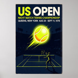 US Open Tennis Poster Oud978 Nachtwedstrijd, Blauw