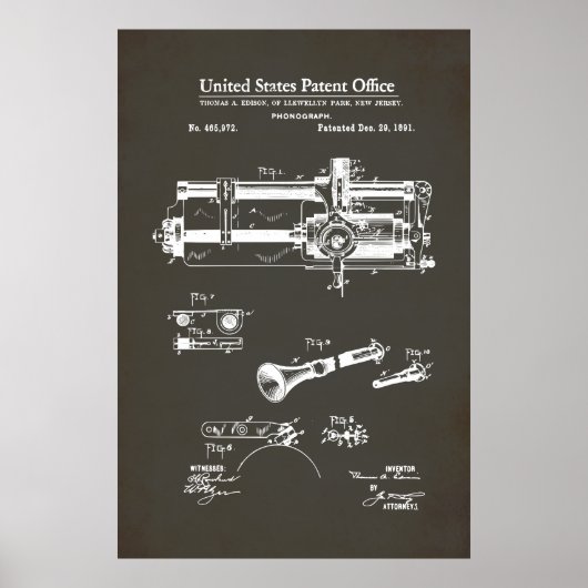 US Patent - Cilindrische fonograaf Poster (Voorkant)