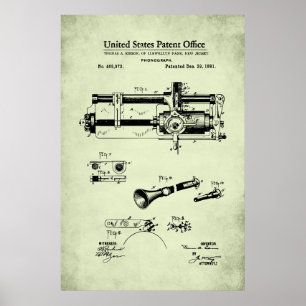 US Patent - Cilindrische fonograaf Poster