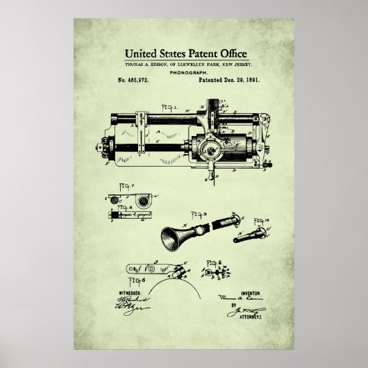 US Patent - Cilindrische fonograaf Poster (Voorkant)