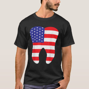 US Patriot Tand Vlag Tandarts 4 juli Tandheelkundi T-shirt