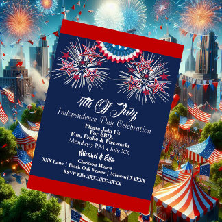 US Patriottic 4 juli Firecracker BBQ Party Blue Kaart