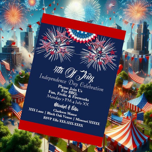 US Patriottic 4 juli Firecracker BBQ Party Blue Kaart
