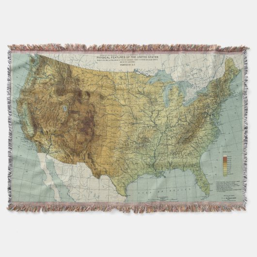 US Physical Features Map (1915) Deken (Voorkant)