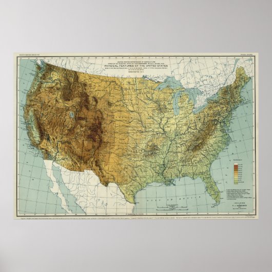 US Physical Features Map (1915) Poster (Voorkant)