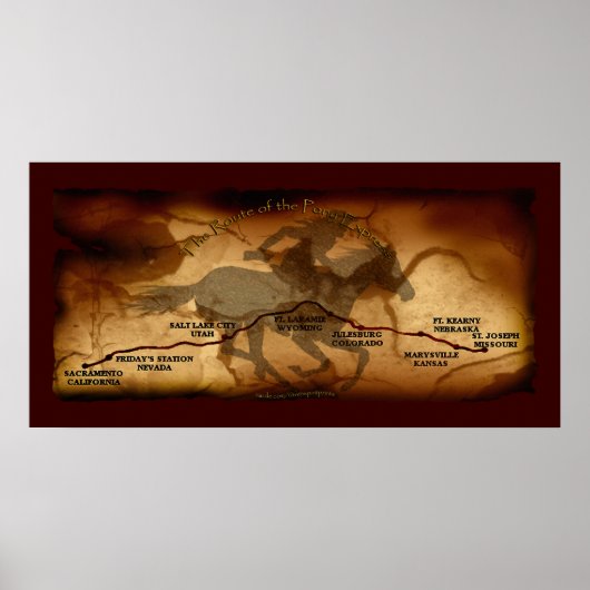 US Pony Express Map Route Art Poster (Voorkant)