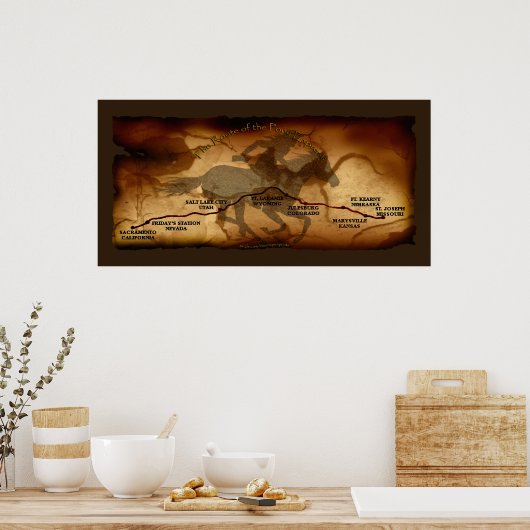 US Pony Express Map Route Art Poster (Keuken)