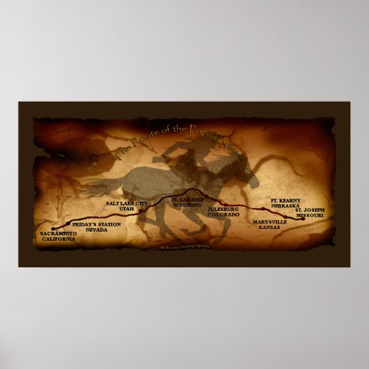 US Pony Express Map Route Art Poster (Voorkant)