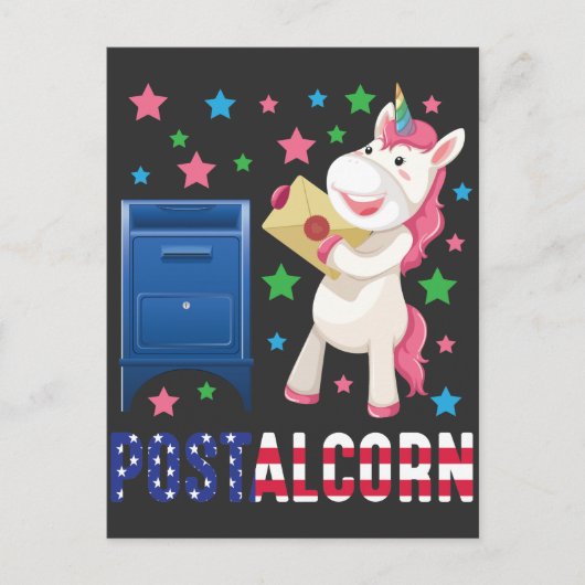 US Postal Worker Schattig Post Unicorn 4 juli Briefkaart (Voorkant)