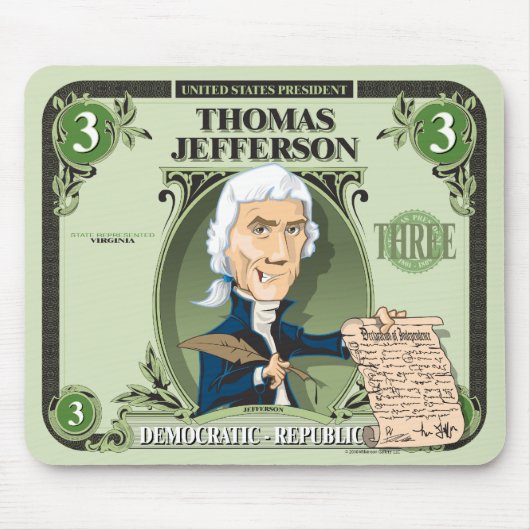US Presidenten Mousepad: #3 Thomas Jefferson Muismat (Voorkant)
