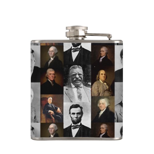 US Presidenten Plus Hamilton en Franklin Geschiede Heupfles (Achterkant)
