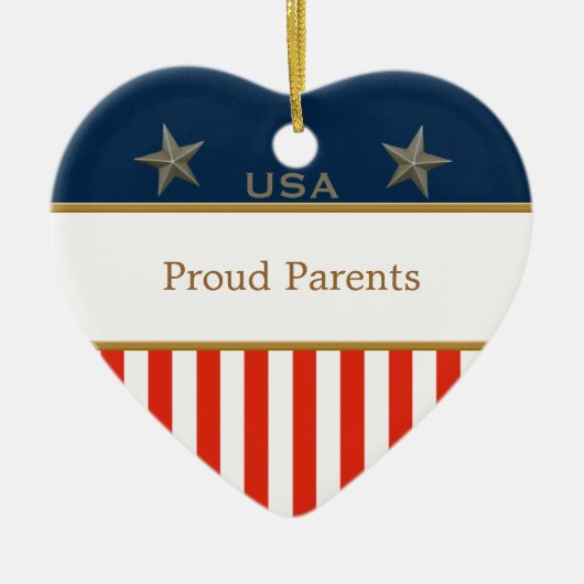 US Proud Parents Patriotic Heart Lijst Keramisch Ornament (Voorkant)