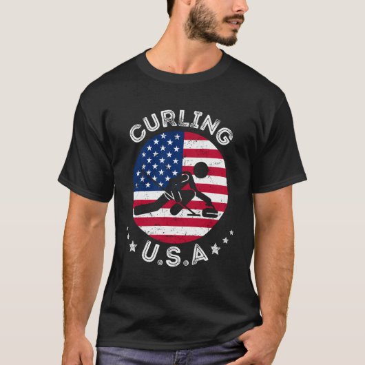 US Retro Curling Team Support Verenigde Staten gem T-shirt (Voorkant)