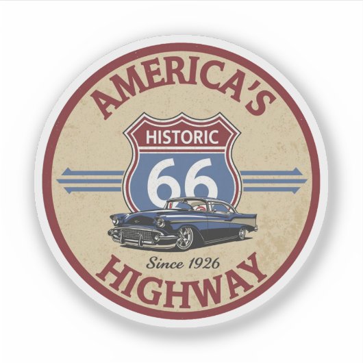 US Route 66 historische weg Klassieke auto geschen Sticker (Voorkant)