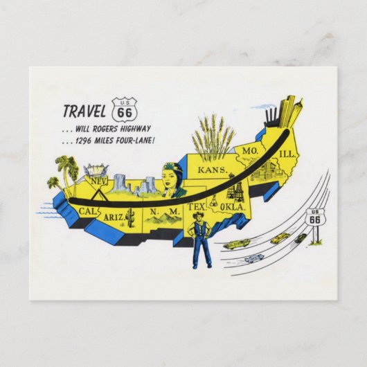 US Route 66 Travel Briefkaart (Voorkant)