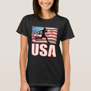 US Running Track Field American Flag Runner Sport T-shirt
