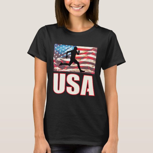 US Running Track Field American Flag Runner Sport T-shirt (Voorkant)