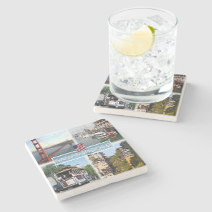 US San Francisco - Golden Gate Bridge - Kabelauto. Stenen Onderzetter